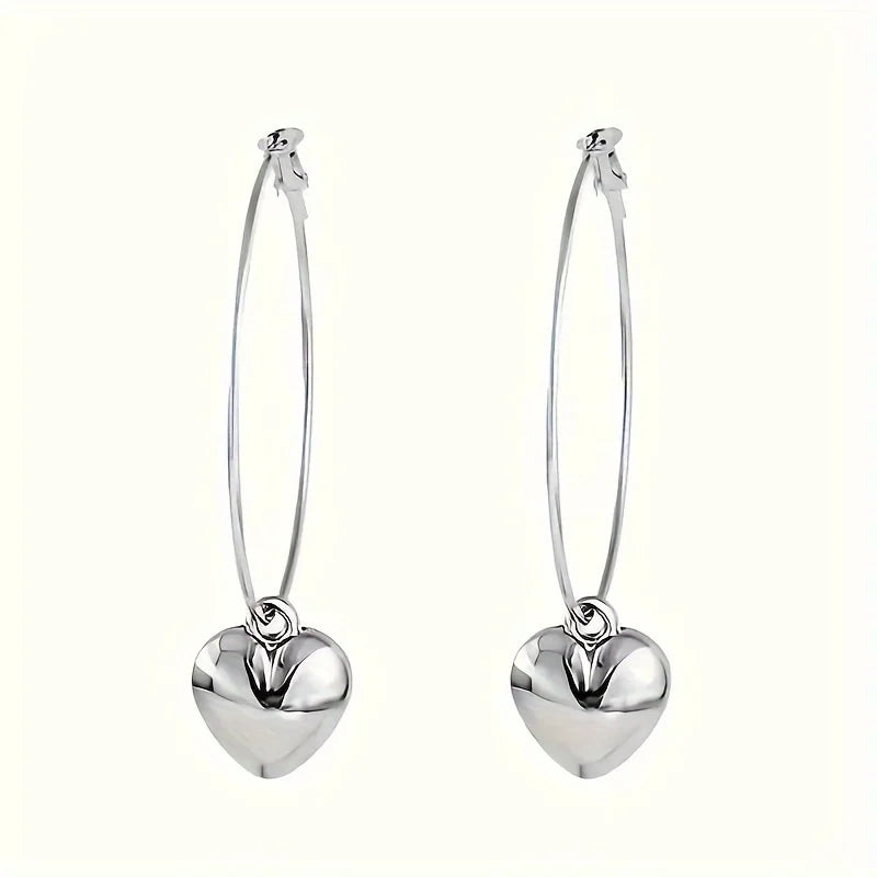 Heart-Shaped Pendant Hollow Hoop Earrings - Fashion Alloy Jewelry for Women
