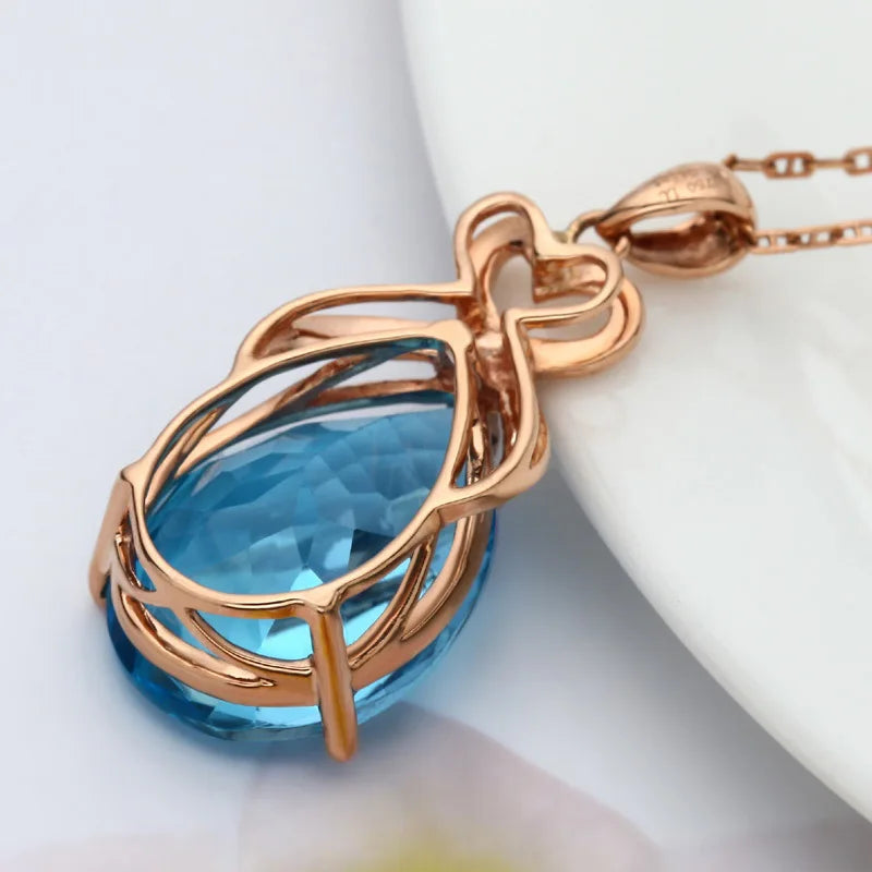 Natural Blue Sapphire Gemstone 14K Rose Gold Necklace