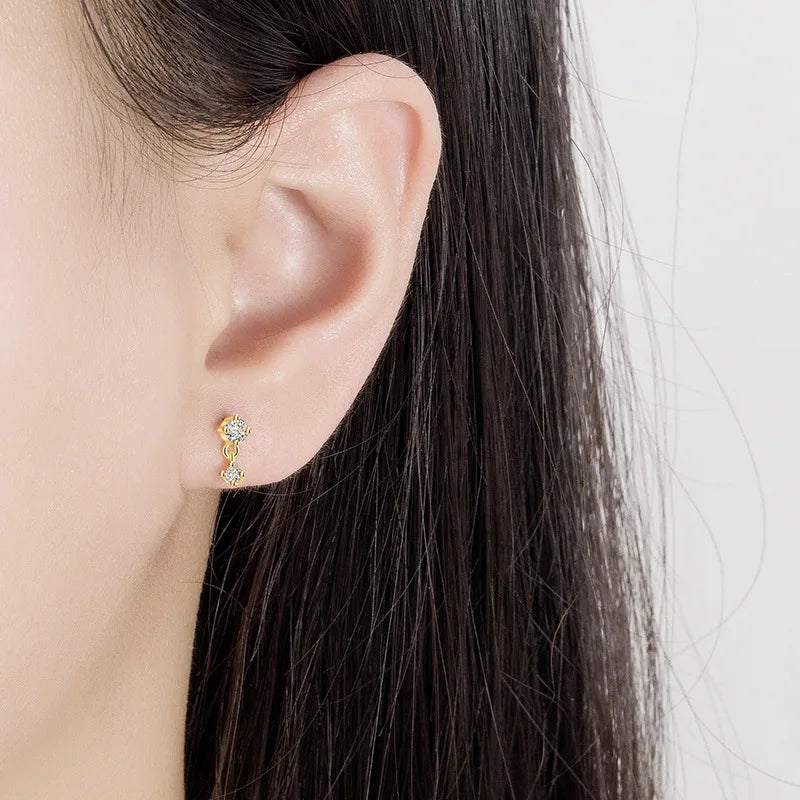 1pc 925 Sterling Silver Mini Zircon Thick Flat Screw Back Drop Earrings For Women