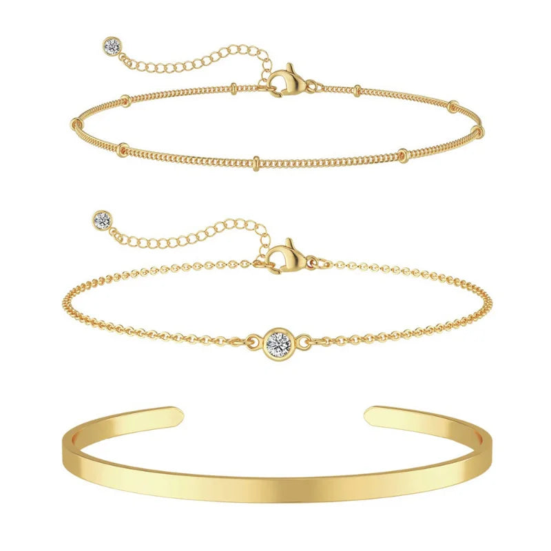 3pcs 14K Gold Plated STAINLESS Waterproof Bracelet Sets for Women