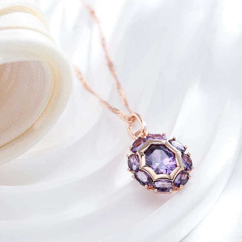 Unusual Sparkling Oval Purple Zircon Necklace for Women