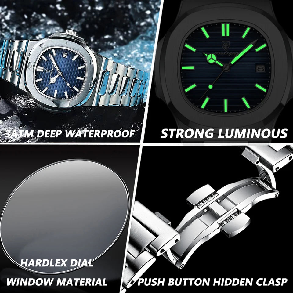 POEDAGAR Luxury Watch Business Waterproof Male Clock Luminous