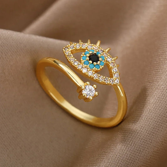 Turkish Evil Eye Rings For Women Gold Color Stainless Steel Ring 2024 Trend New in Luxury Wedding