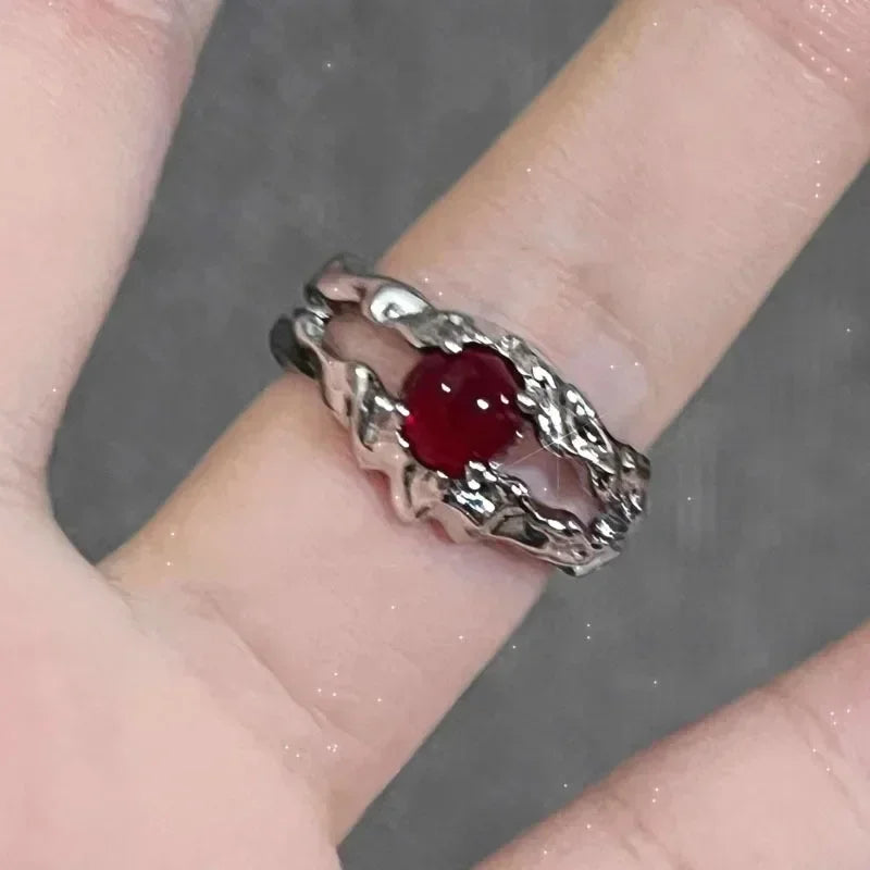 Red Crystal Glass Heart Rings for Women