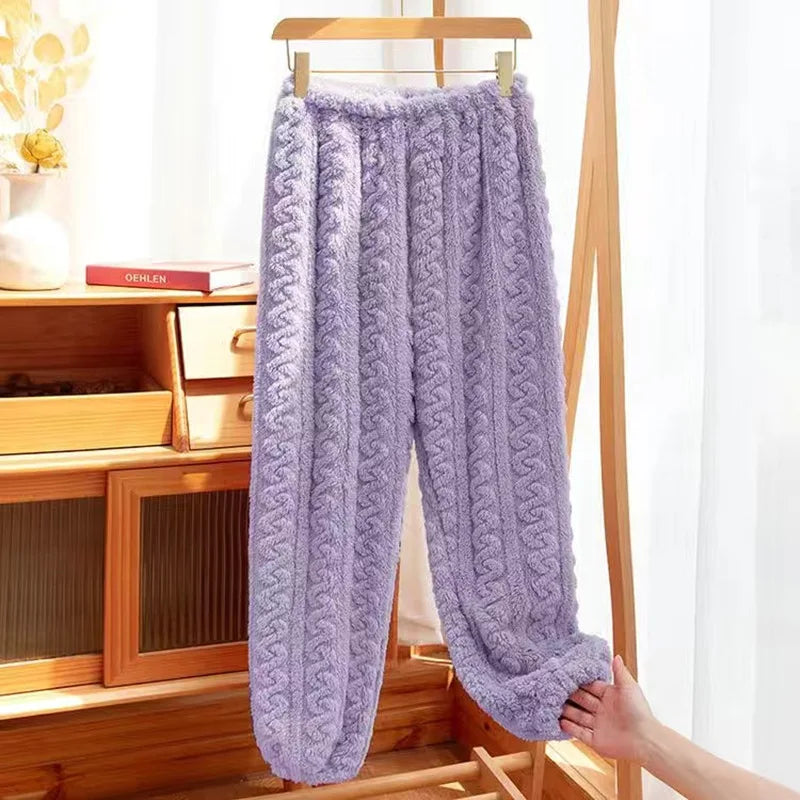 Autumn Women Solid Warm 2 Piece Sets Thicken Velvet Ribbed Fleece Set Pullover