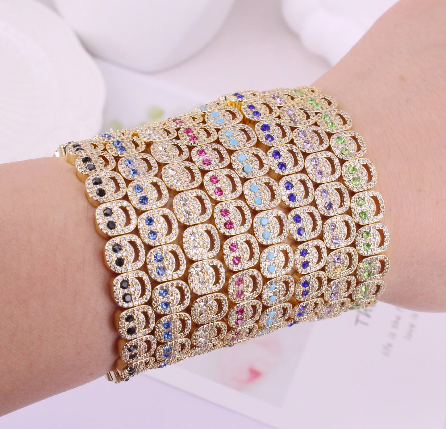 Mixed color Smile Zircon/CZ 8mm width bracelet