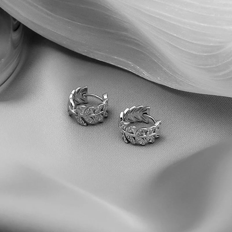 Delicate Leaf Earring with Shiny CZ for Women