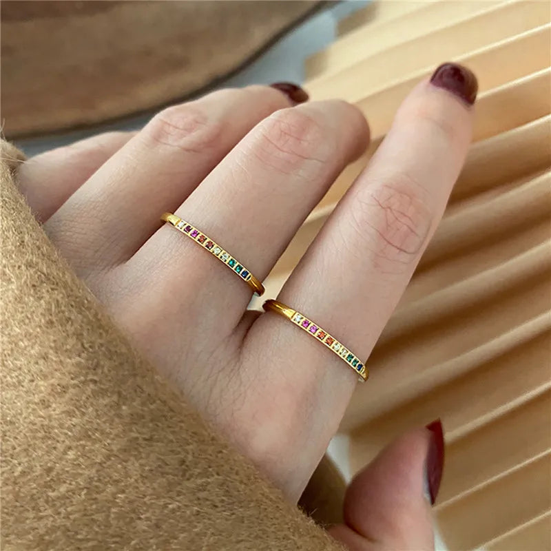 Rainbow Color Cubic Zircon Stone Finger Rings