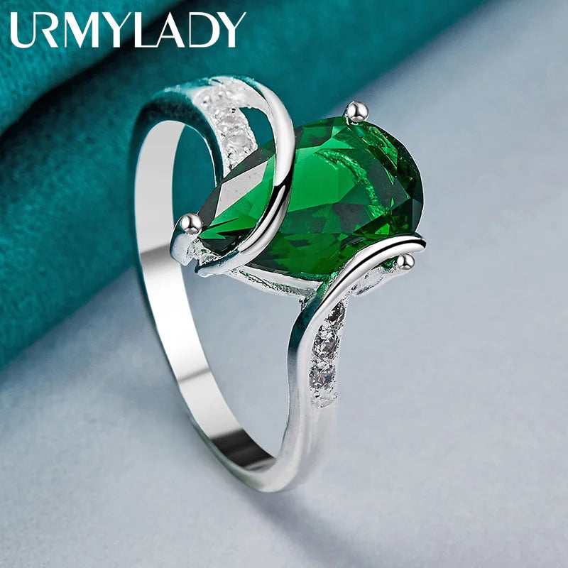 URMYLADY 925 Sterling Silver Water Drop Turquoise Ring For Women Wedding Charm Engagement Fashion Jewelry