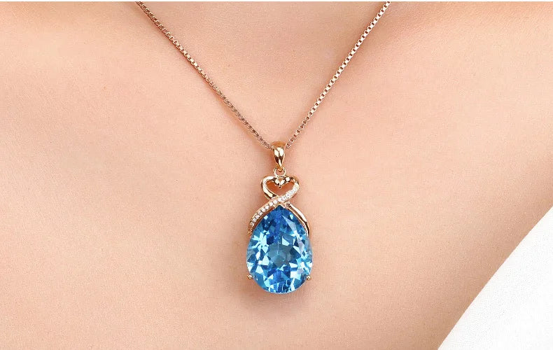 Natural Blue Sapphire Gemstone 14K Rose Gold Necklace