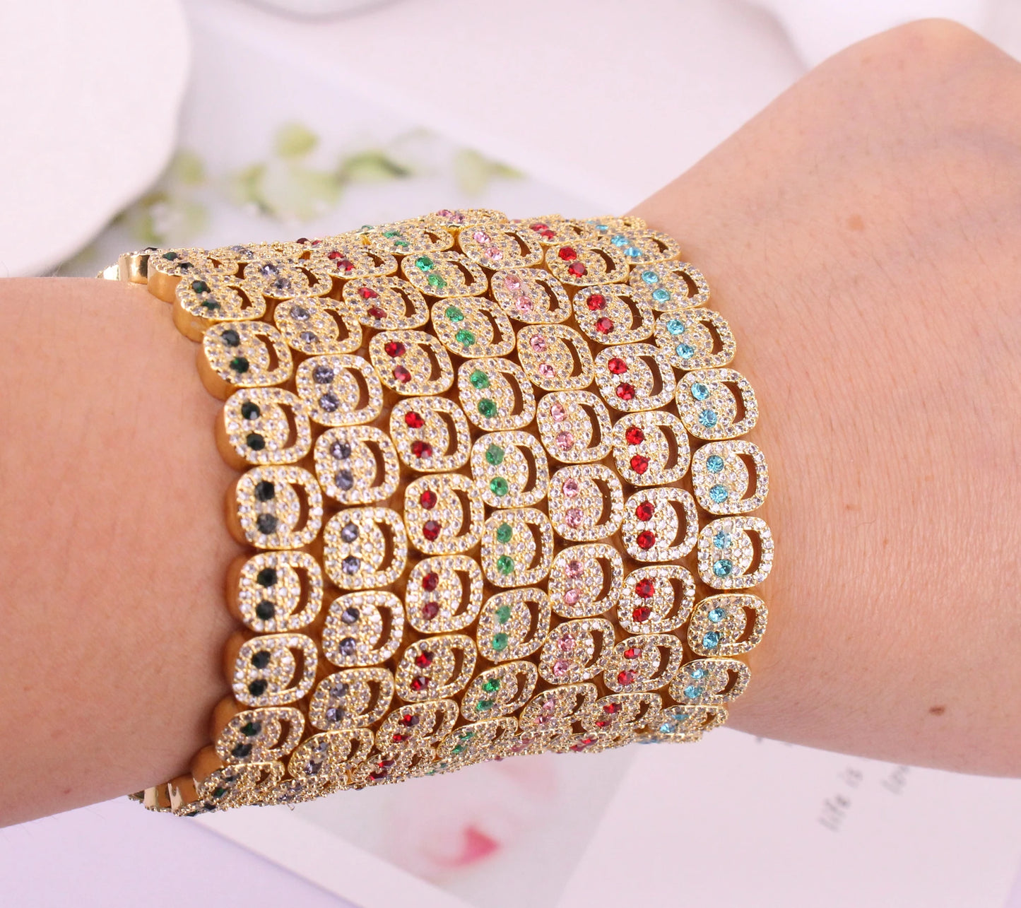 Mixed color Smile Zircon/CZ 8mm width bracelet