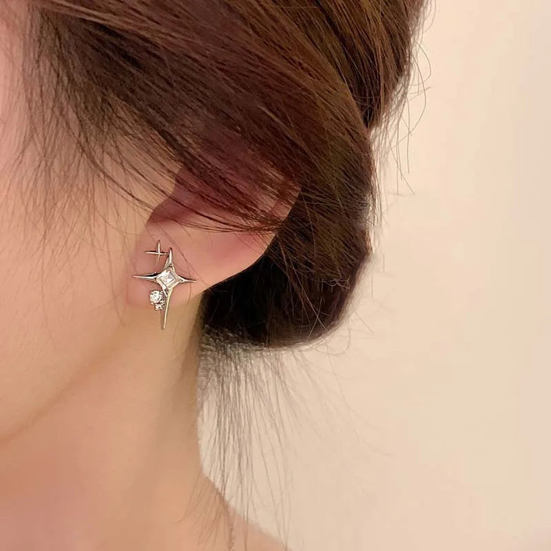 Silver Color Cross Star Zircon Stud Earrings for Women