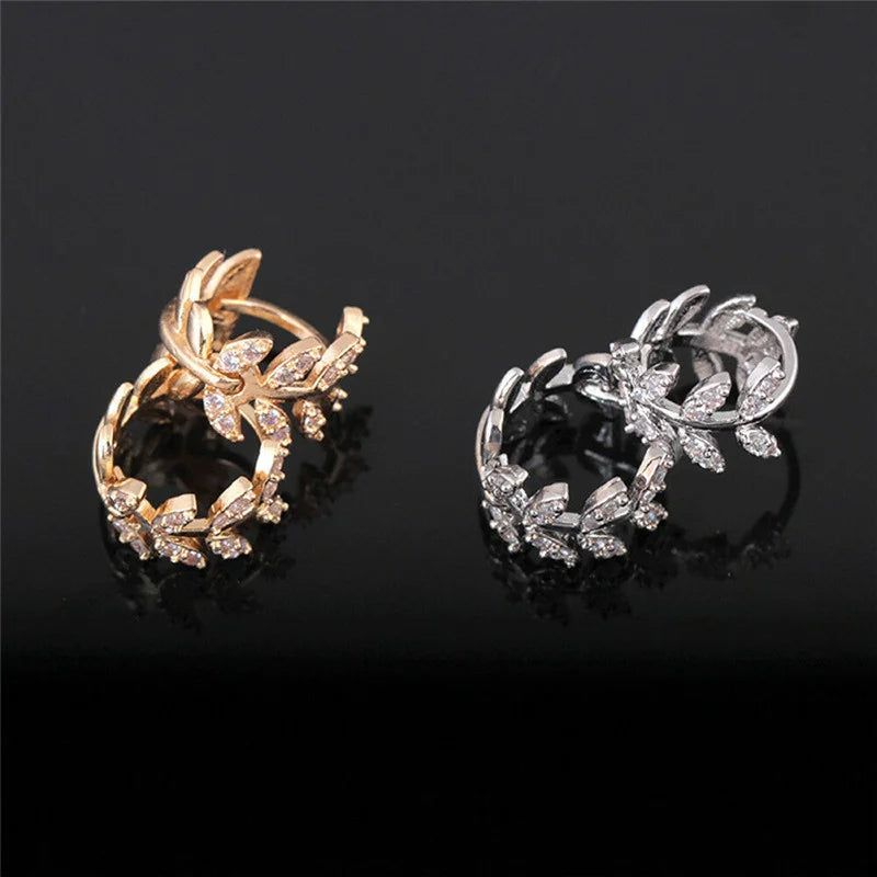 Delicate Leaf Earring with Shiny CZ for Women