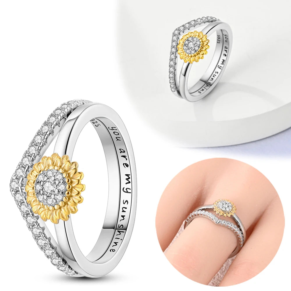 New 925 Sterling Silver Rings Heart Daisy Flower for Women