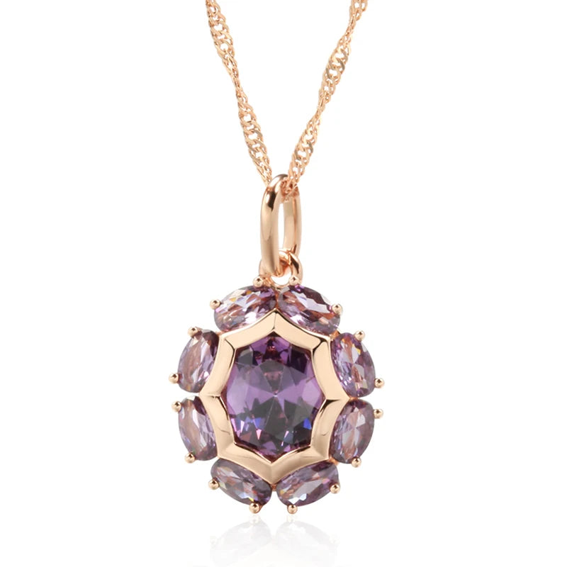 Unusual Sparkling Oval Purple Zircon Necklace for Women