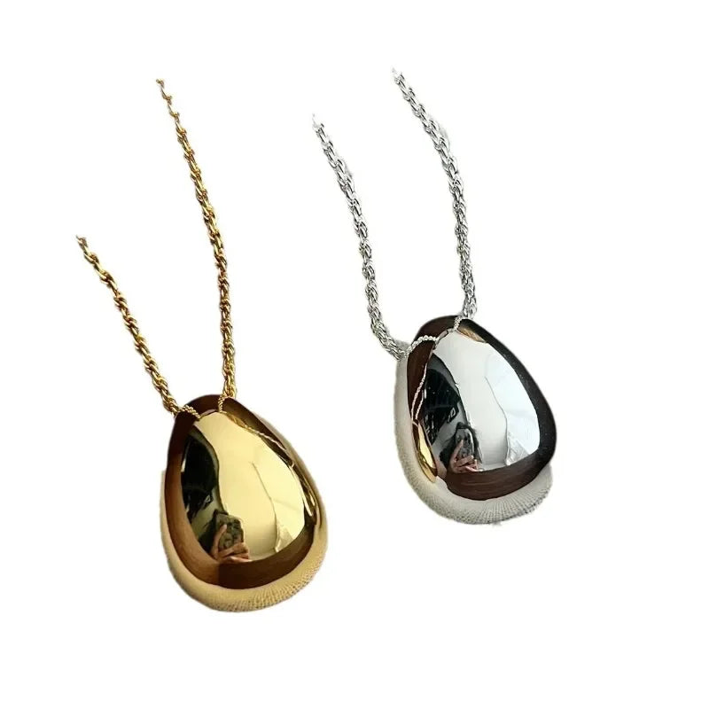 Smooth Metal Teardrop Pendant Necklace For Women