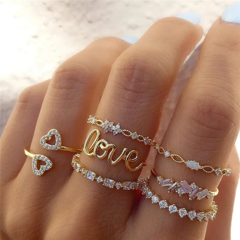 Modyle Boho Gold Color Heart Rings