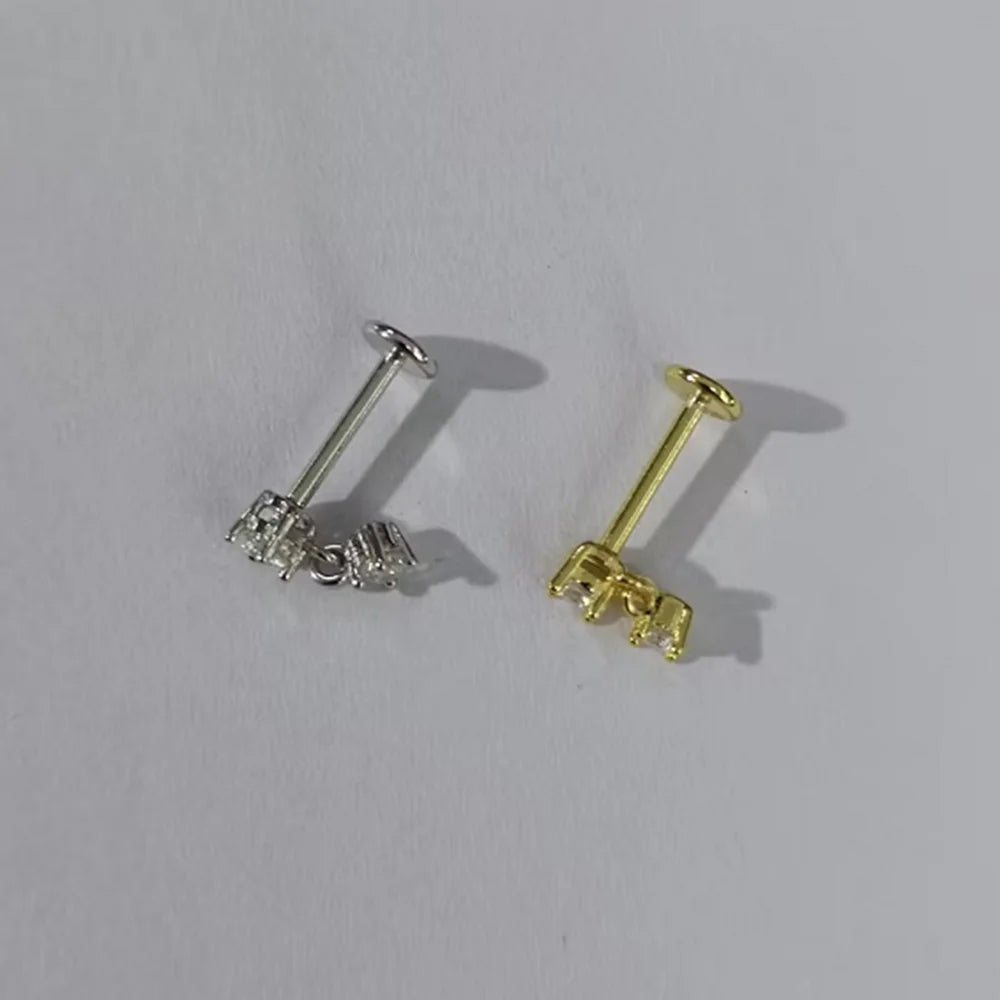 1pc 925 Sterling Silver Mini Zircon Thick Flat Screw Back Drop Earrings For Women