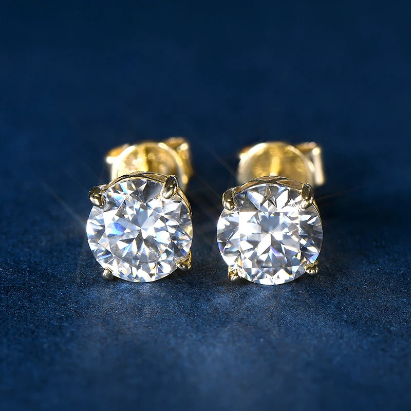 14k Gold Earrings Real 6mm Moissanite Diamond Stud Earrings