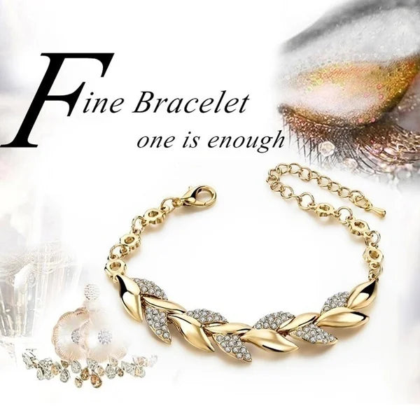 Luxury Love Braided Leaf Bracelet Charm Crystal for Women