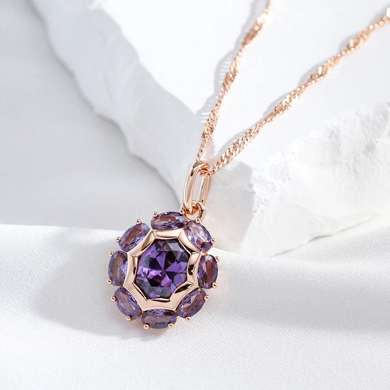 Unusual Sparkling Oval Purple Zircon Necklace for Women