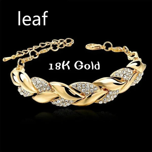 Luxury Love Braided Leaf Bracelet Charm Crystal for Women