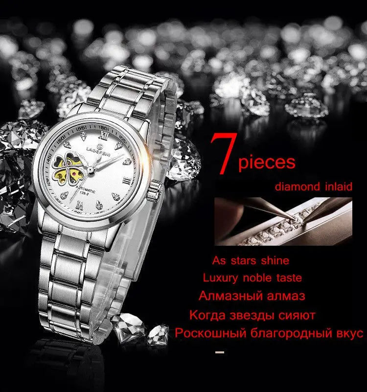 Women Automatic Mechanical Watches Diamond Four-leaf Clover Wrist Watches