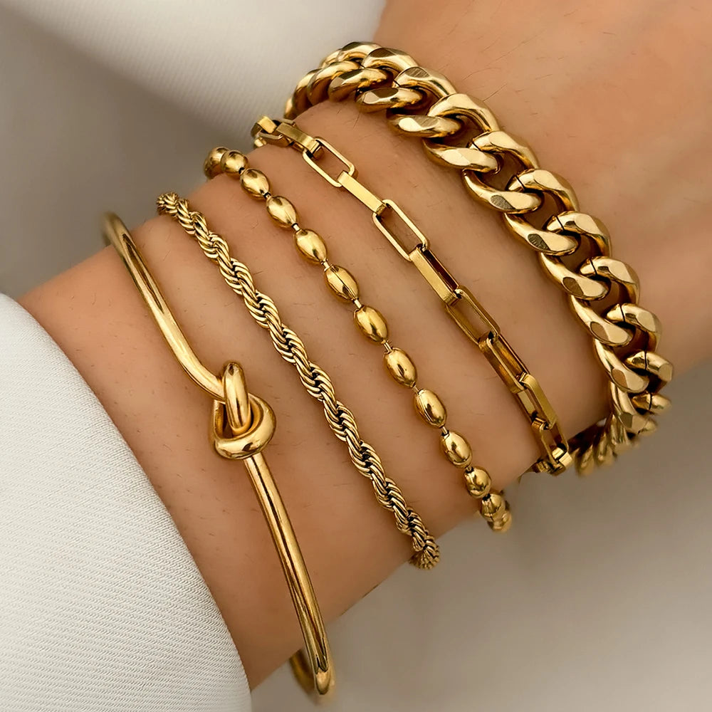 Stainless Steel Bracelets Set Fashionable Atmosphere Chain Gorgeous Bracelets Set For Women