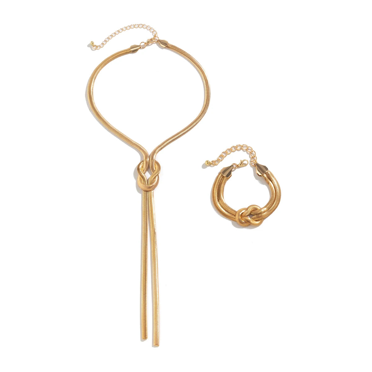 2Pcs/Set Sexy Smooth Long Snake Twisted Chain Necklace Bracelet for Women