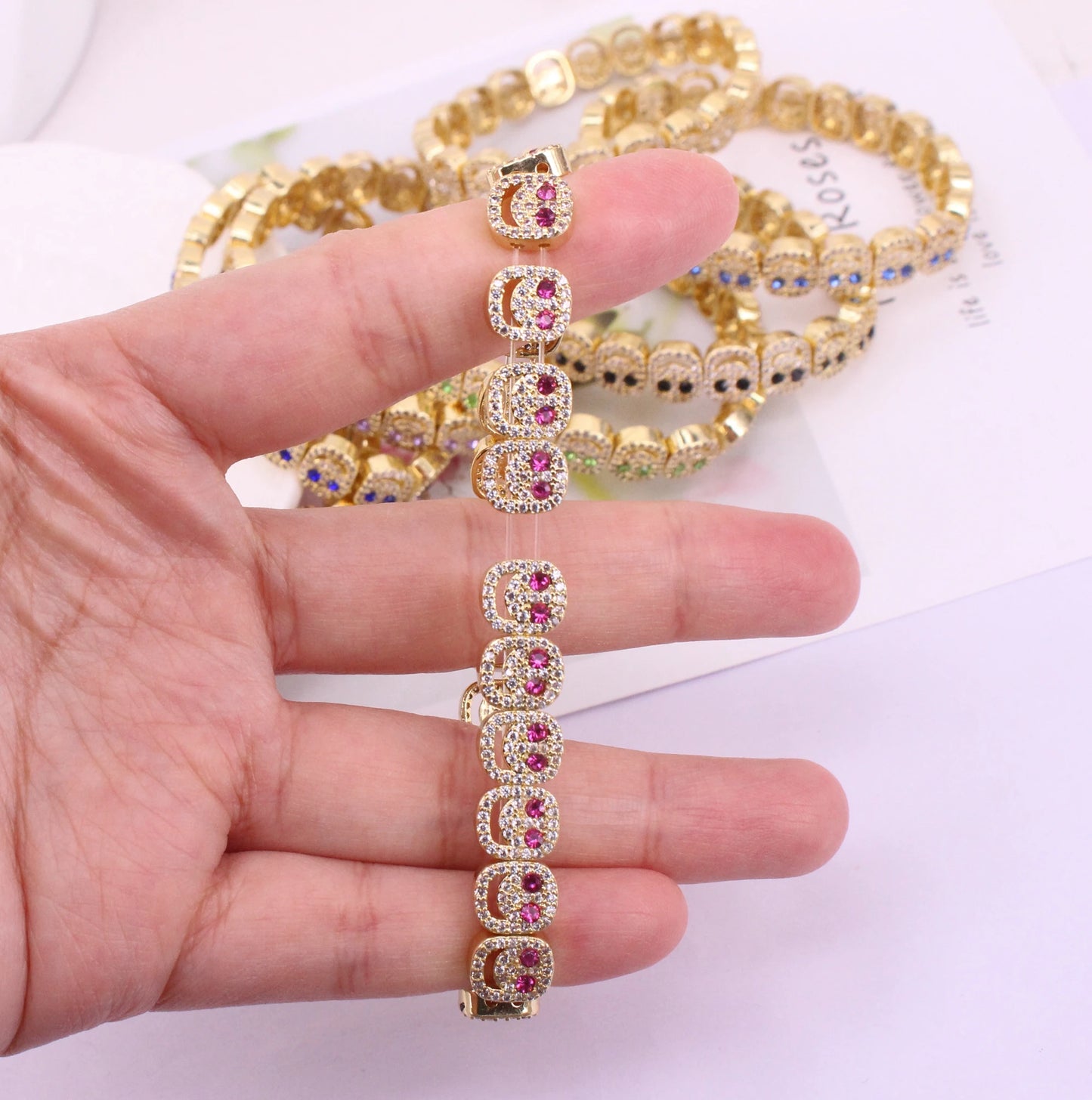 Mixed color Smile Zircon/CZ 8mm width bracelet