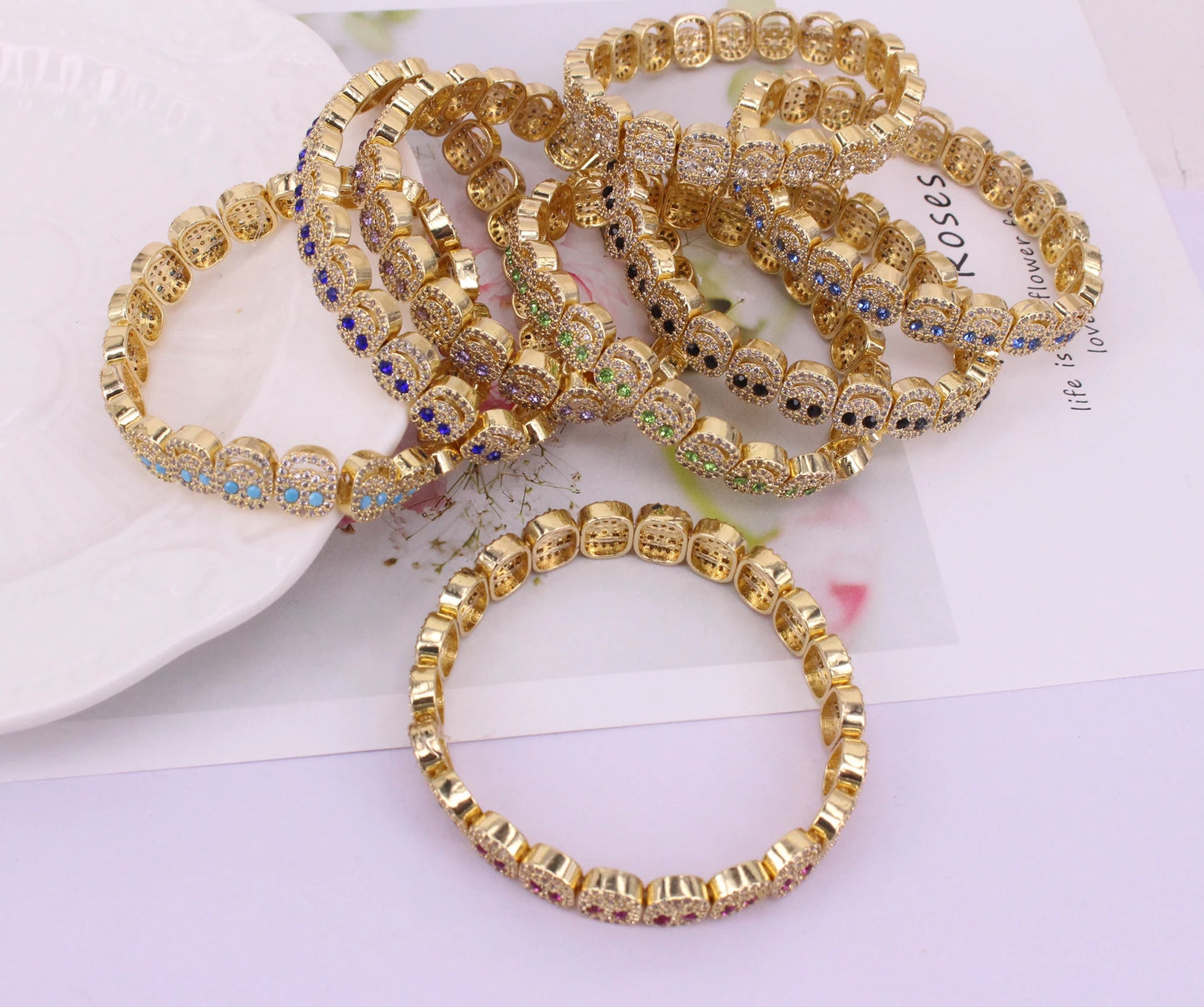 Mixed color Smile Zircon/CZ 8mm width bracelet