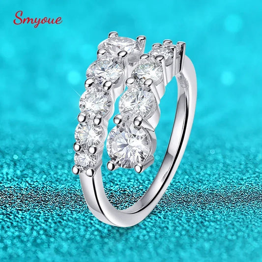 Smyoue 10 Gems Full Moissanite Rings for Women Sparkling Flawless Lab Created Diamond Wedding Band S925 Sterling Silver Jewelry