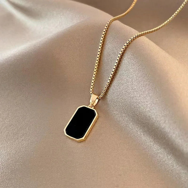 Korean Black Geometric Pendant Necklace for Women