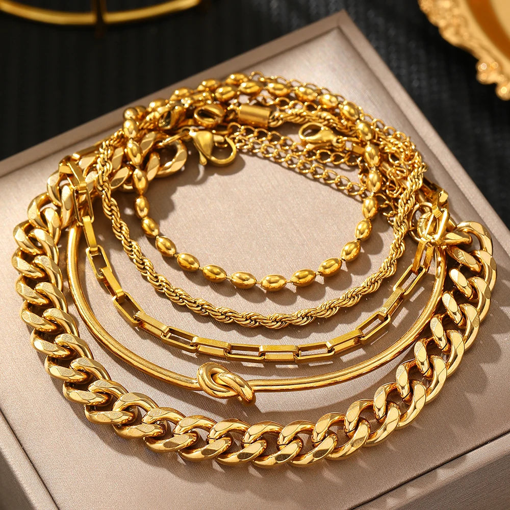 Stainless Steel Bracelets Set Fashionable Atmosphere Chain Gorgeous Bracelets Set For Women