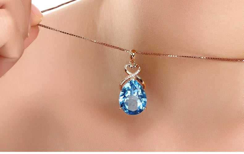 Natural Blue Sapphire Gemstone 14K Rose Gold Necklace