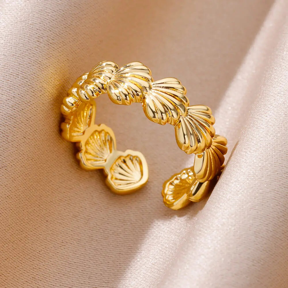 Gold Color Stainless Steel Shell Ring