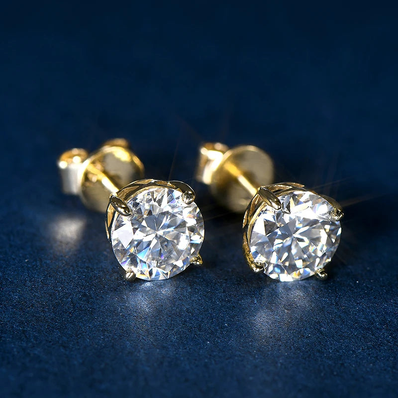 14k Gold Earrings Real 6mm Moissanite Diamond Stud Earrings