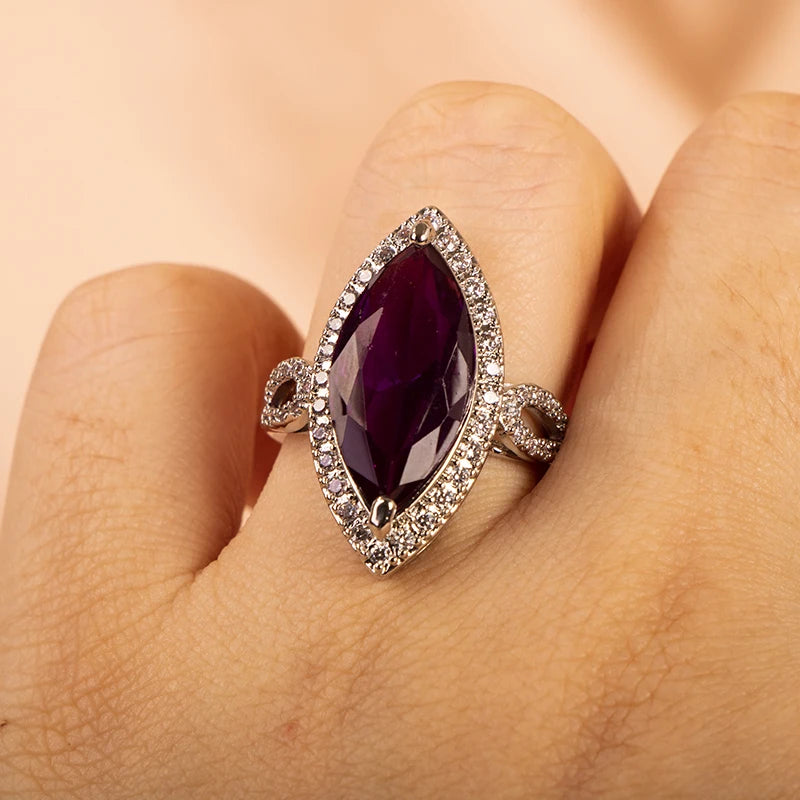 Classic Ring 10 * 20mm Large Amethyst Gem Horse Eye Zircon Women's High Grade Jewelry