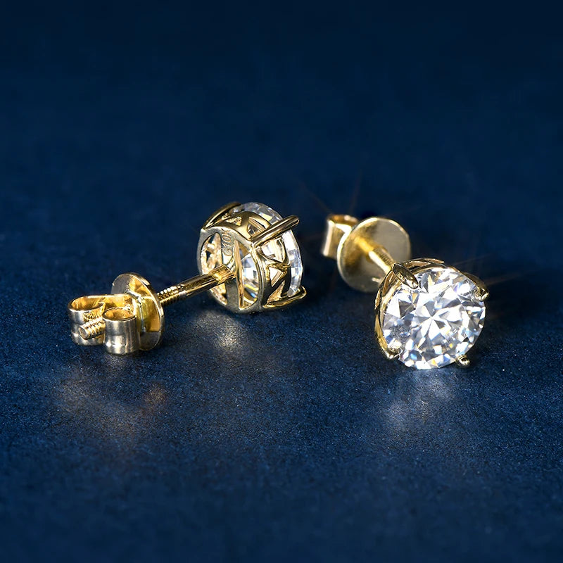 14k Gold Earrings Real 6mm Moissanite Diamond Stud Earrings