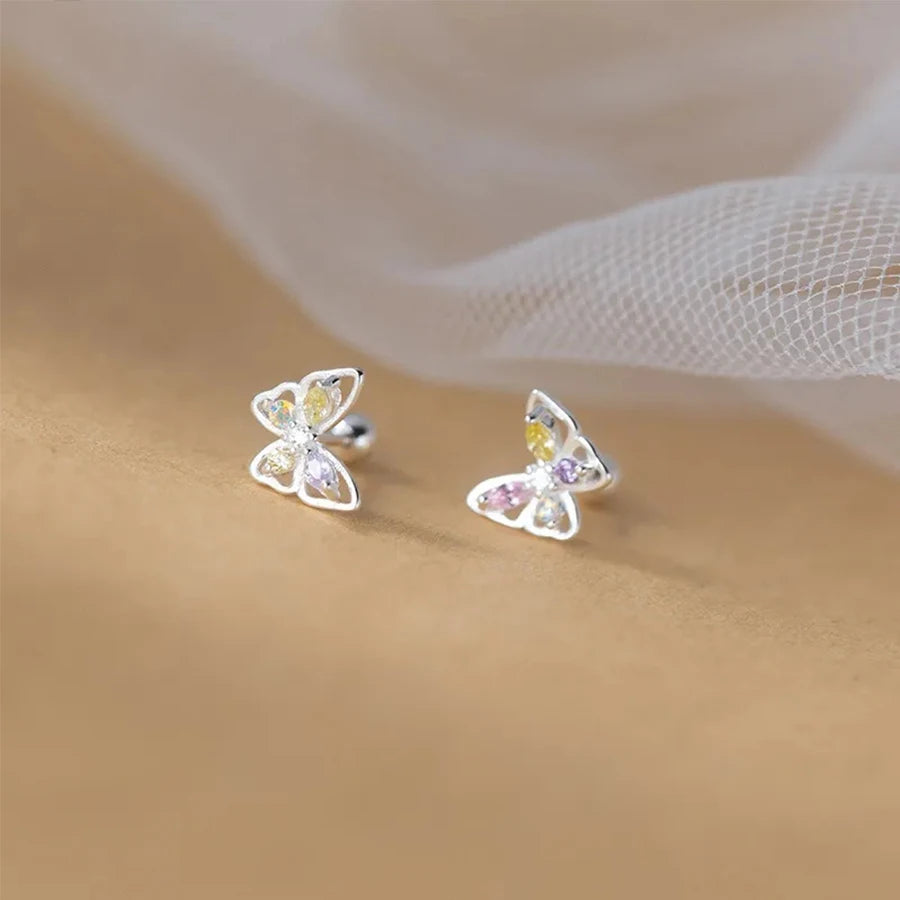 Korean 925 Silver Needle Tragus Piercing Helix Studs Earrings for Women 2Pcs Butterfly