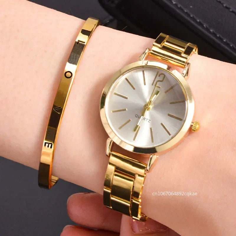 Watch Bracelet 2pcs Set Luxury Women Simple Dial Ladies Watches