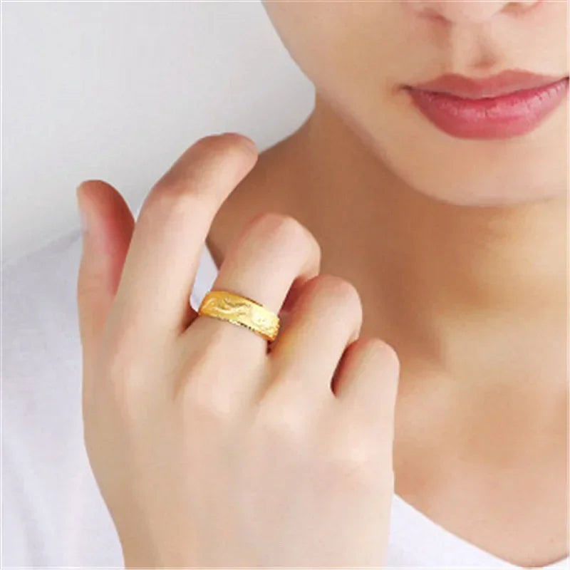 Gold 14 K Ring for Man Luxury Engraving Dragon Adjustable Ring