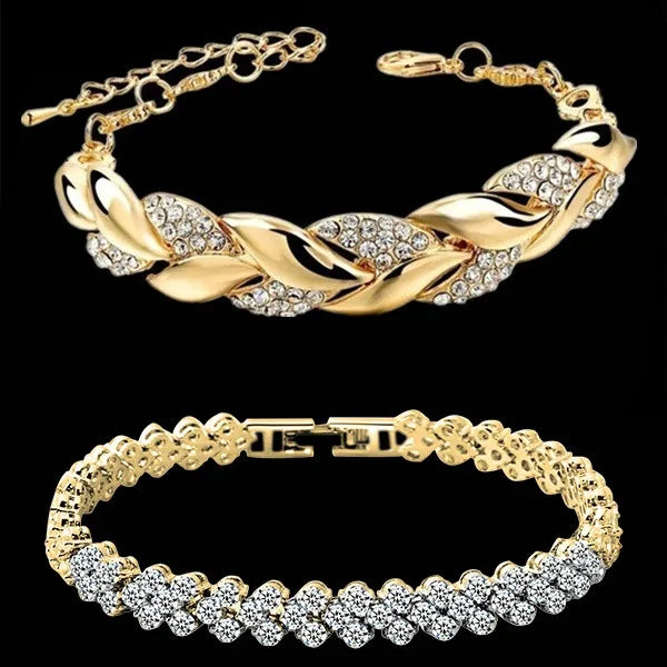 Luxury Love Braided Leaf Bracelet Charm Crystal for Women