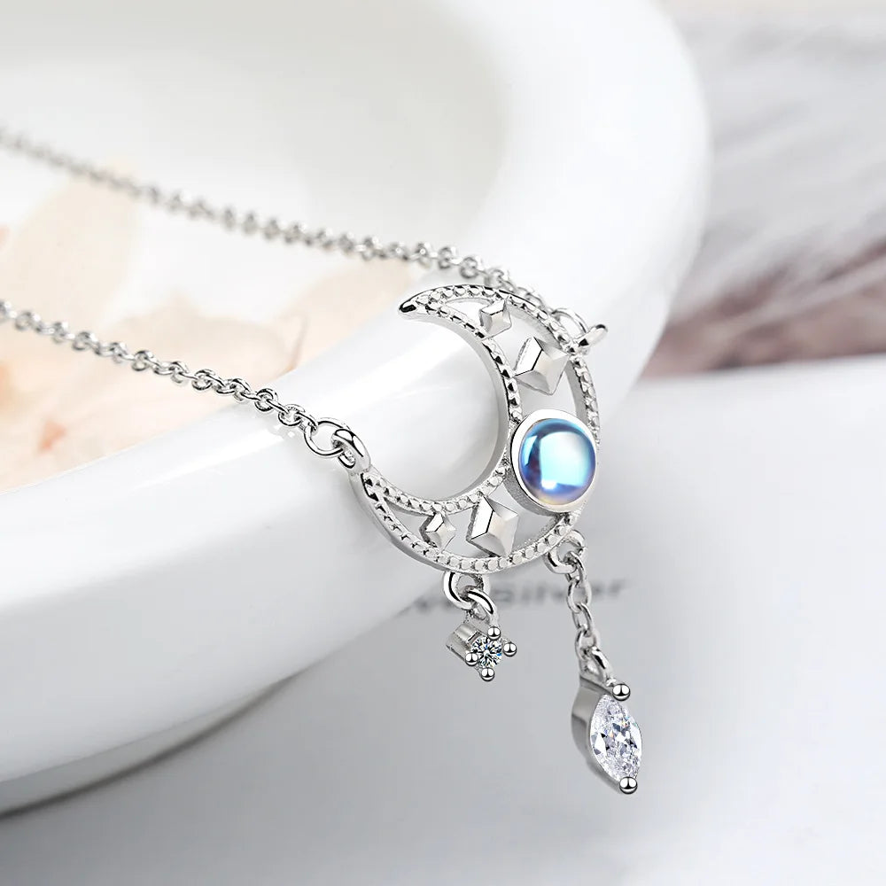 Moon Crystal Necklaces 925 Sterling Silver Aesthetic Fashion Chain Vintage Luxury Quality