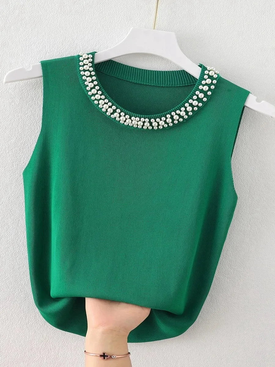 Korea Knitted Vests Women Top Solid Tank Blusas