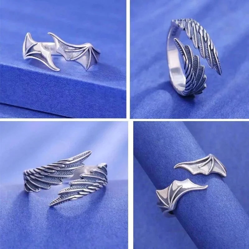 Angel Wing Demon Eye Hip Hop Adjustable Couples Rings for Men Women Silver Color Jewelry New