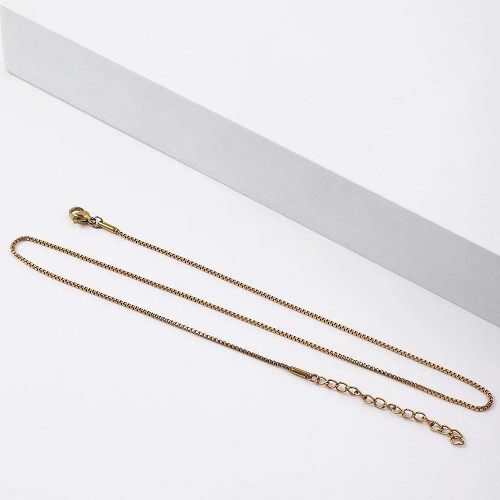 Stainless Steel Box Chain Necklace Gold Color Titanium Steel Men Necklace Fashion Women Jewelry Trend Accessories