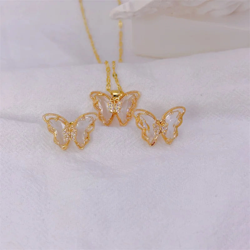 Butterfly Necklace Earrings Set Luxury