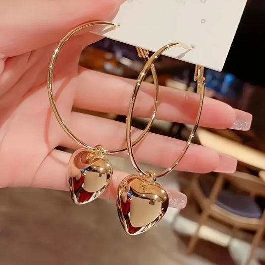 Heart-Shaped Pendant Hollow Hoop Earrings - Fashion Alloy Jewelry for Women