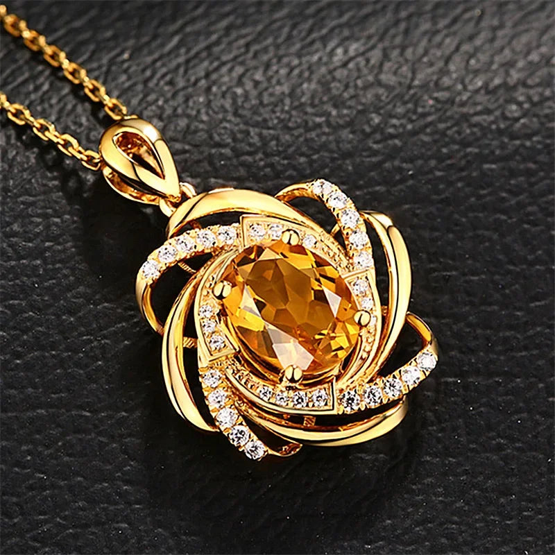 Real 18K Gold 2 Carats Topaz Luxury Yellow Gemstone Necklace